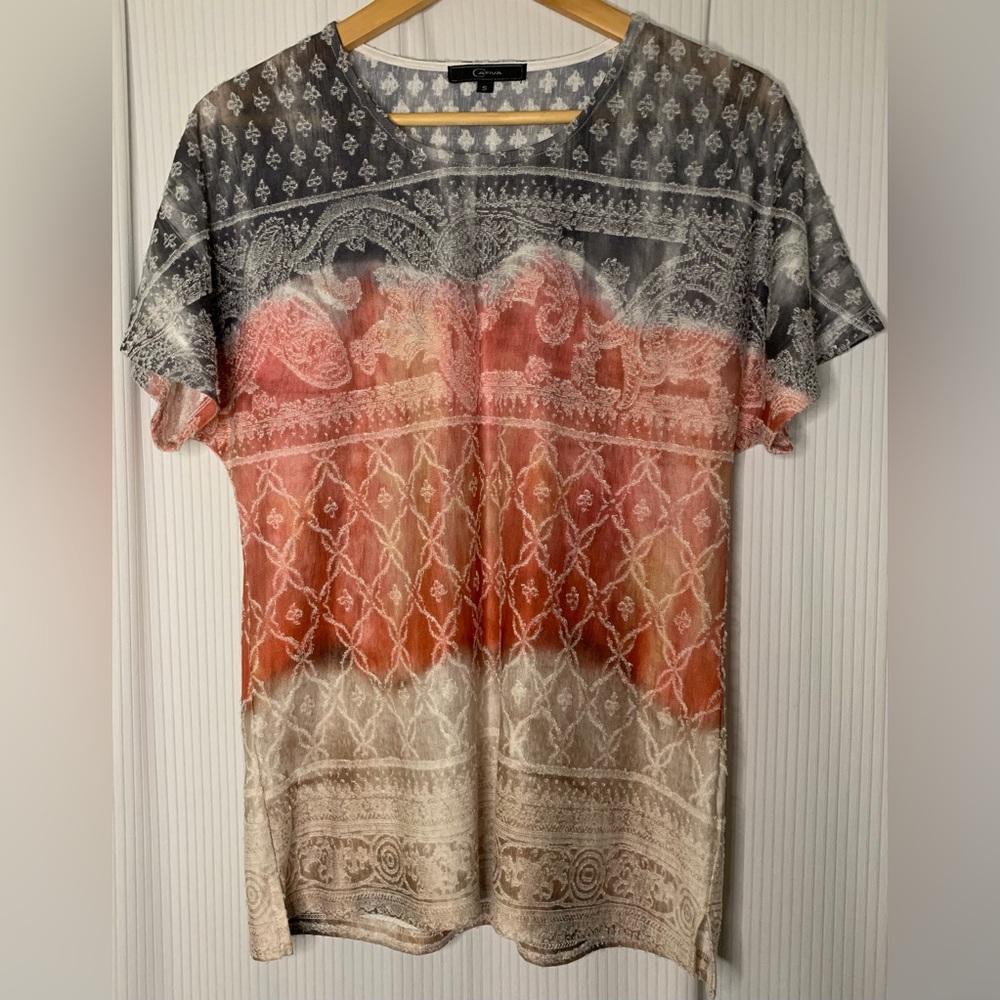 Cativa - Tri Colour Coral Navy And White Tshirt - Small